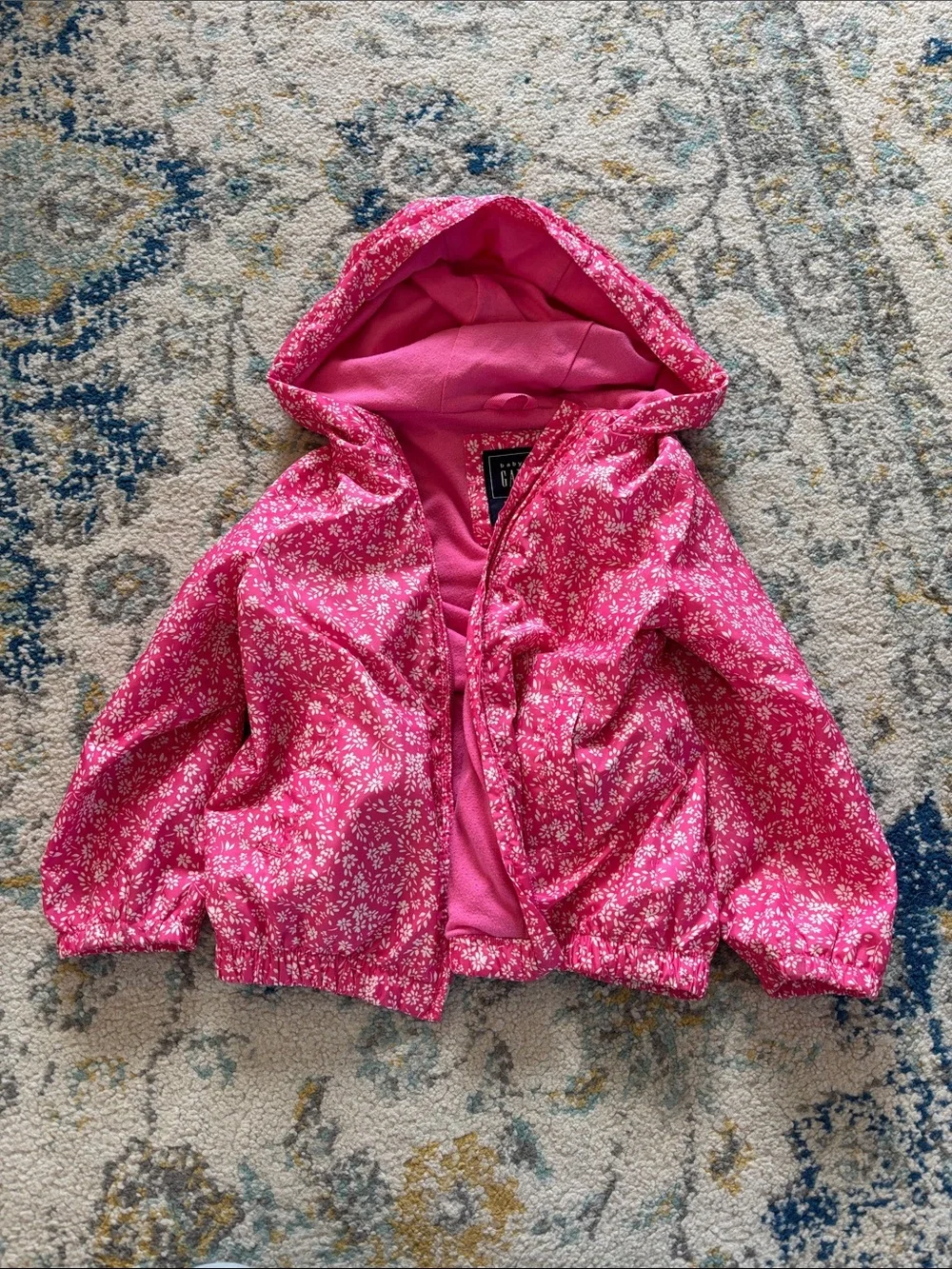 GAP Girls Hot Pink Floral Hooded Raincoat